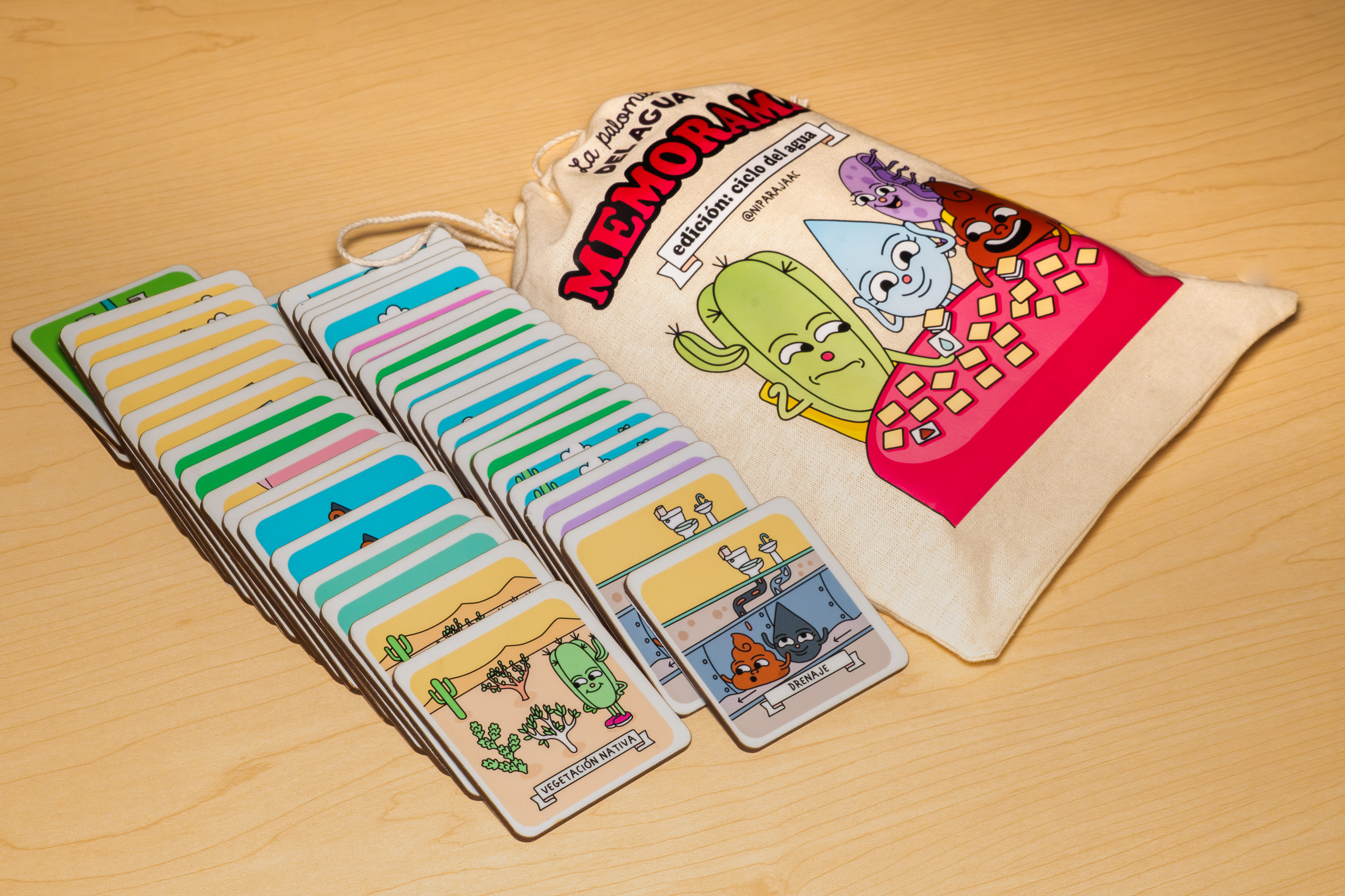 Memorama educational card game with La palomilla del agua characters