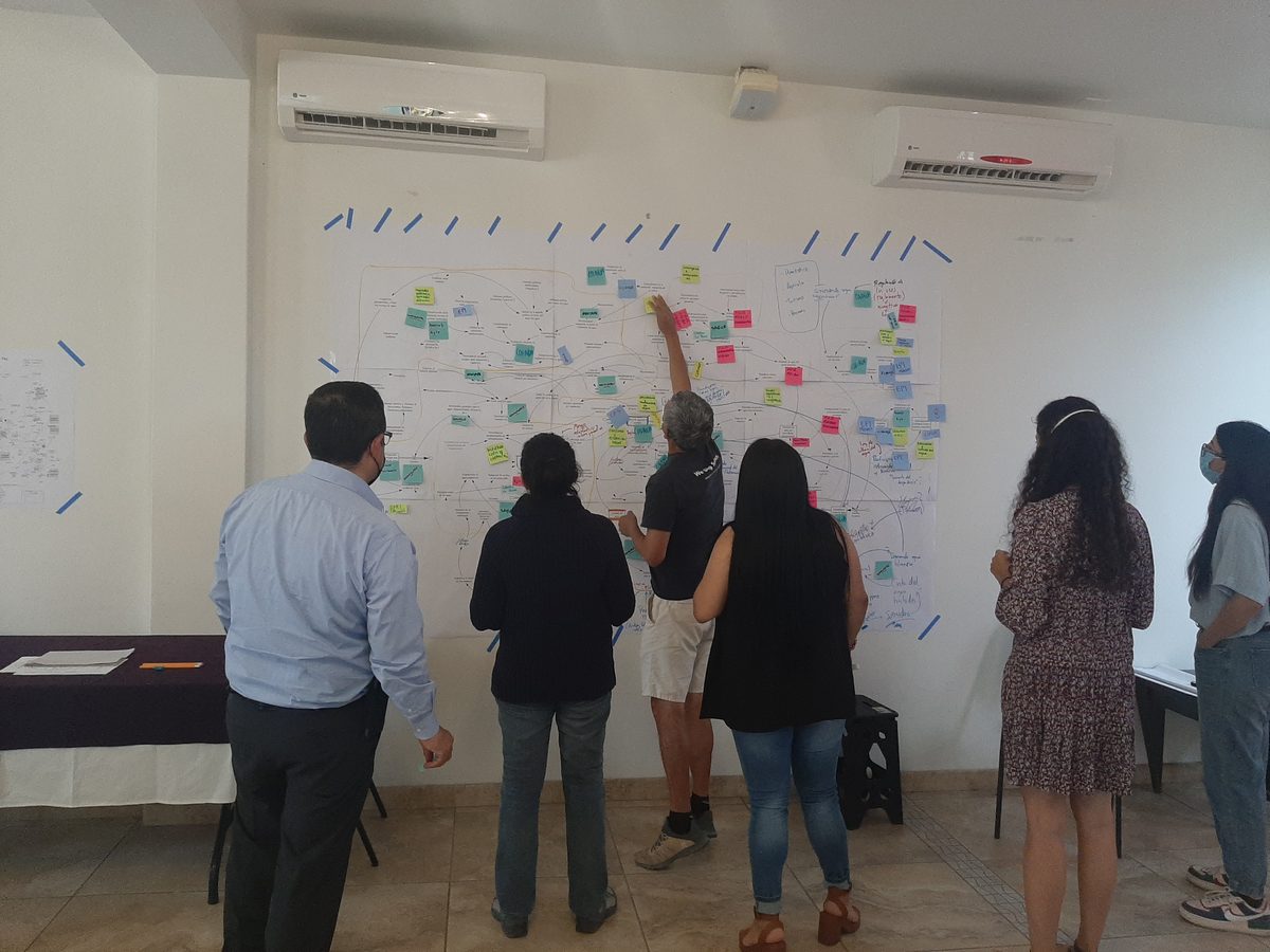In-person workshop with participants mapping La Paz water system